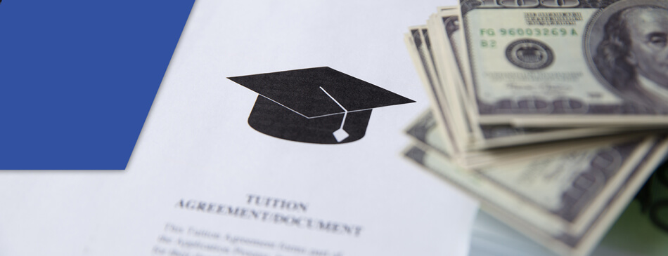 dollar bills and tuition agreement offering financial assistance for truck driving school